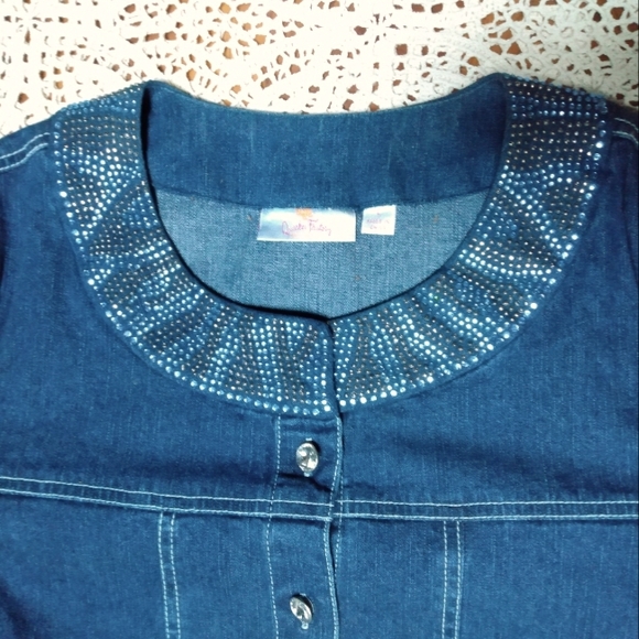 NWOT Quacker Factory Rhinestone Denim Jacket Blue L - Picture 3 of 7